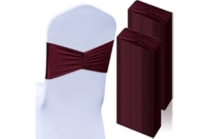 Moukeren 150 Pcs Spandex Chair Sashes Bows Bands Chair Covers Decorations Elastic Ribbon Seat Ties for Wedding Birthday Party Banquet Hotel Events Ceremony (Burgundy)