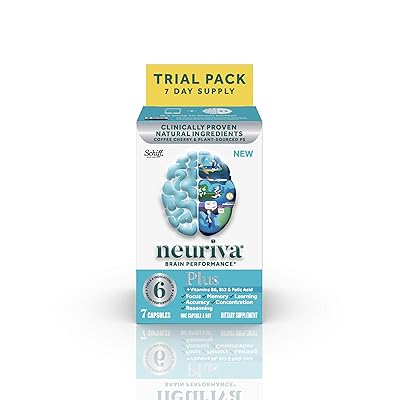 Brain Support Supplement - NEURIVA Plus (7 count in a bottle), Plus B6, B12 &amp; Folic Acid, Supports 6 Indicators Of Brain Performance: Focus, Memory, Learning, Accuracy, Concentration &amp; Reasoning