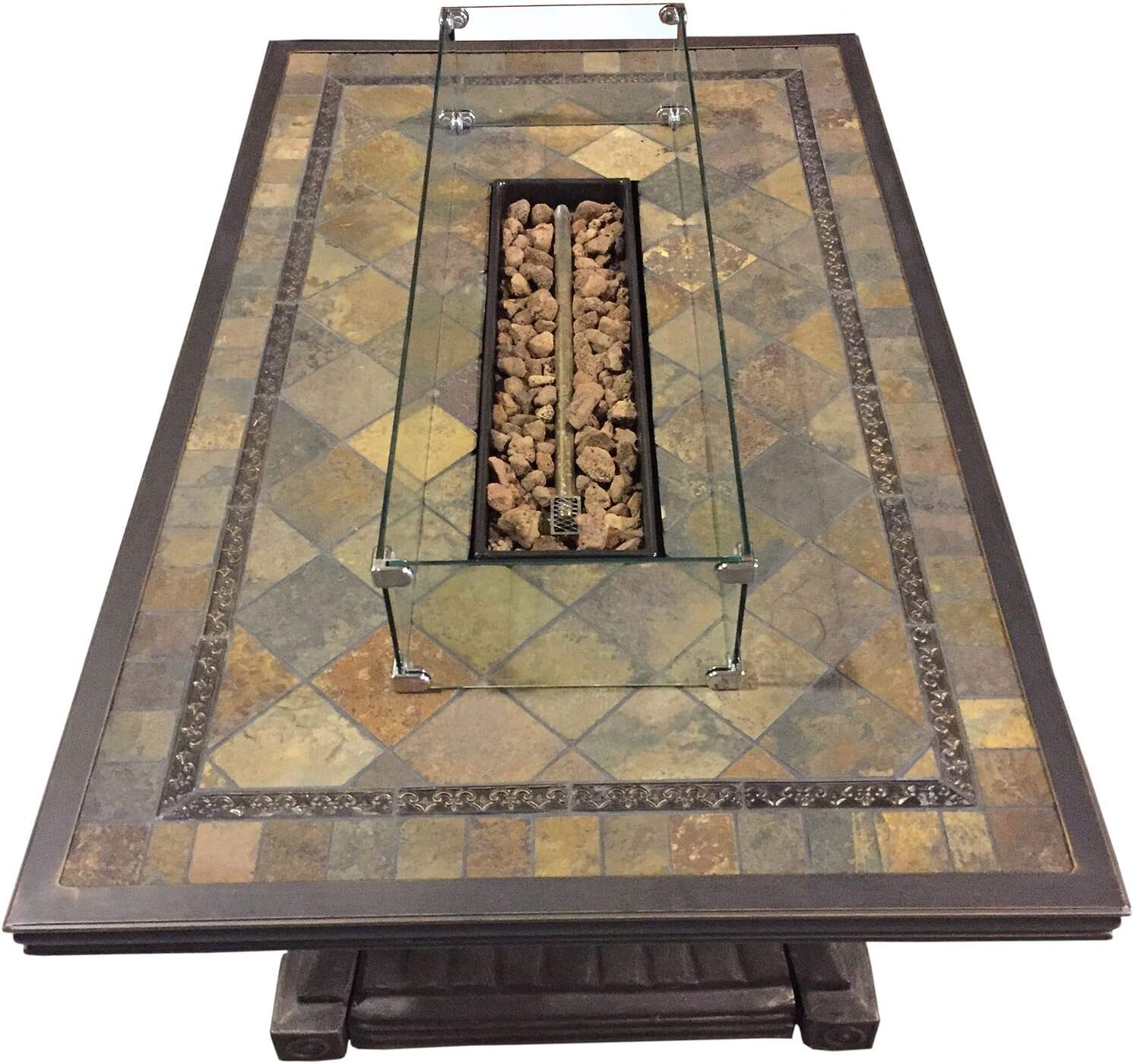 52" Slate Stone Vienna Outdoor Patio Gas Fire Pit and Wind Blocker