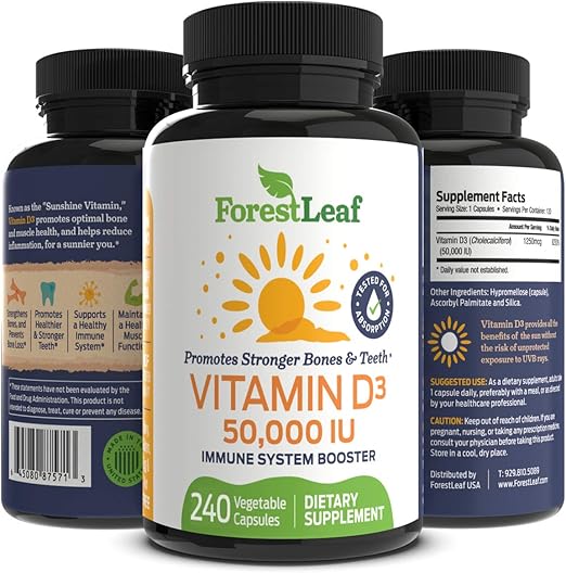 Vitamin D3 50,000 IU Weekly Supplement 240 Vegetable Capsules Helps