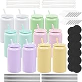 JYLJINGYULI 12 Pack Glass Cups with Lids and Straws, 16oz Stainless Steels Sublimation Tumbler Cups, Beer Cups, Iced Coffee Cups, Smoothie Cup for Whiskey, Soda, Tea, Water cups.