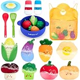 hahaland Bath Toys for Kids Ages 1-3, Color-Changing Pretend Cooking Set | 15PCS Pretend Cooking Set with Color Changing Veggies, Pot Spoon Mesh Bag, No Hole Bathtub Toy for 1 Year Old Gifts Christmas