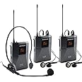 EXMAX UHF-938 UHF Acoustic Transmission Wireless Headset Microphone Audio Tour Guide System for Worship Church Translation Teaching Travel Simultaneous Interpretation(1 Transmitter and 2 Receivers)