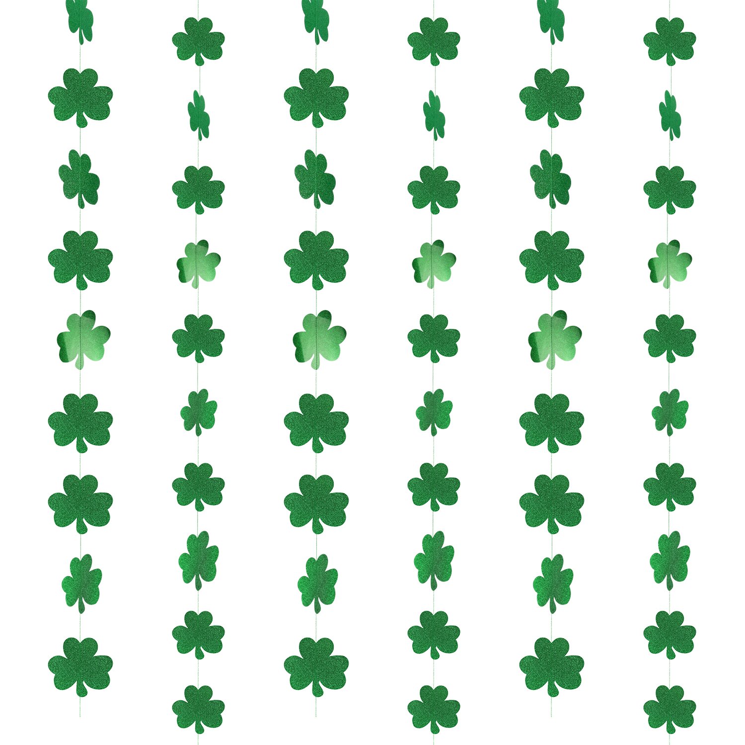 HOWAF St.patricks Day Decorations, Glitter Shamrock Foil String Hanging Garland (39.37FT, 57Shamrocks) Irish Green St Patrick¡¯s Party Accessories for St Patrick Party Home Party Decor Favors Supplies