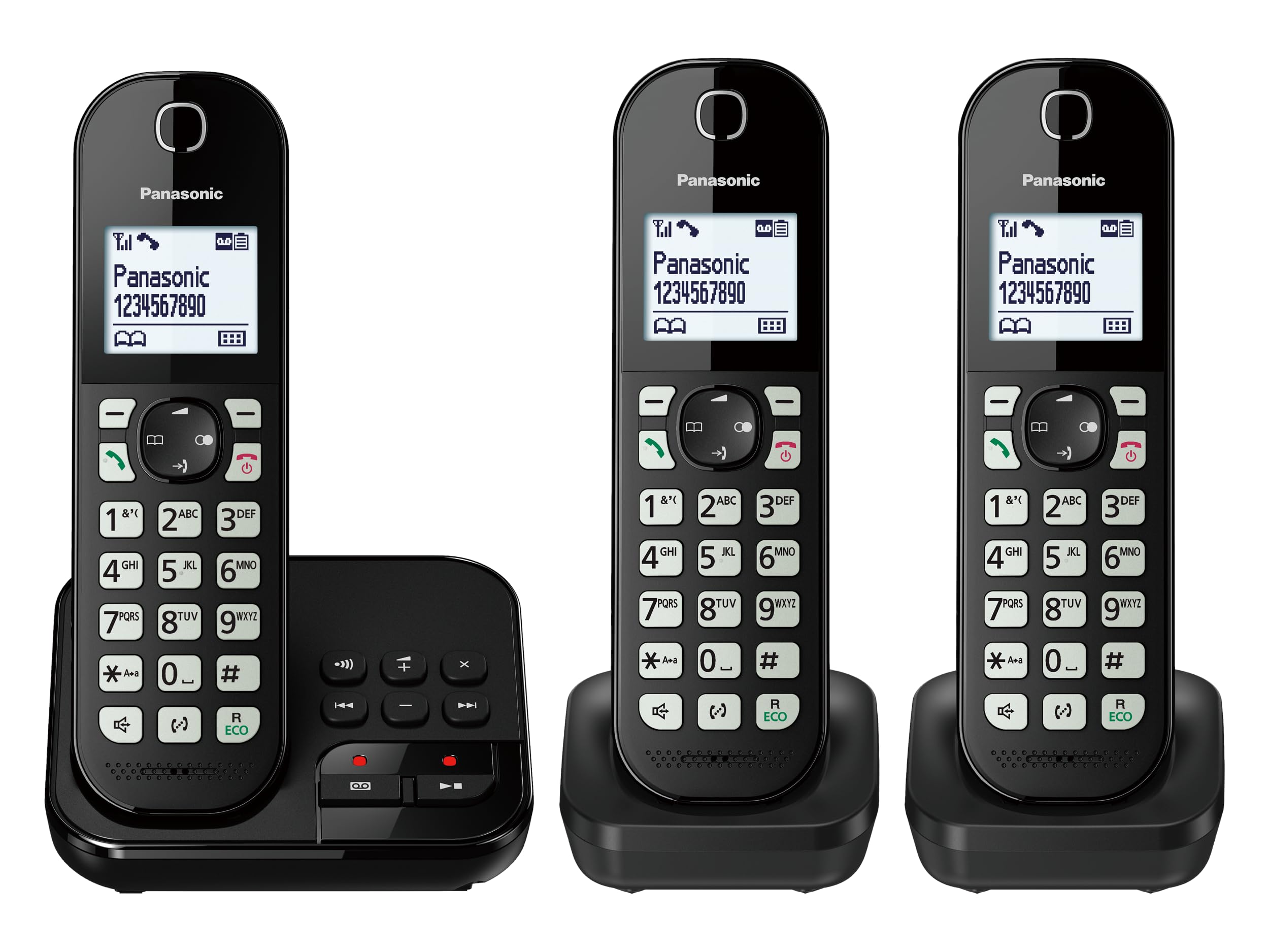 Panasonic KX-TGC463GB Digitales Schnurloses Telefon mit Anrufbeantworter, Basisstation & 3 Mobilteile, LCD-Display, große Tasten, Schwarz 2