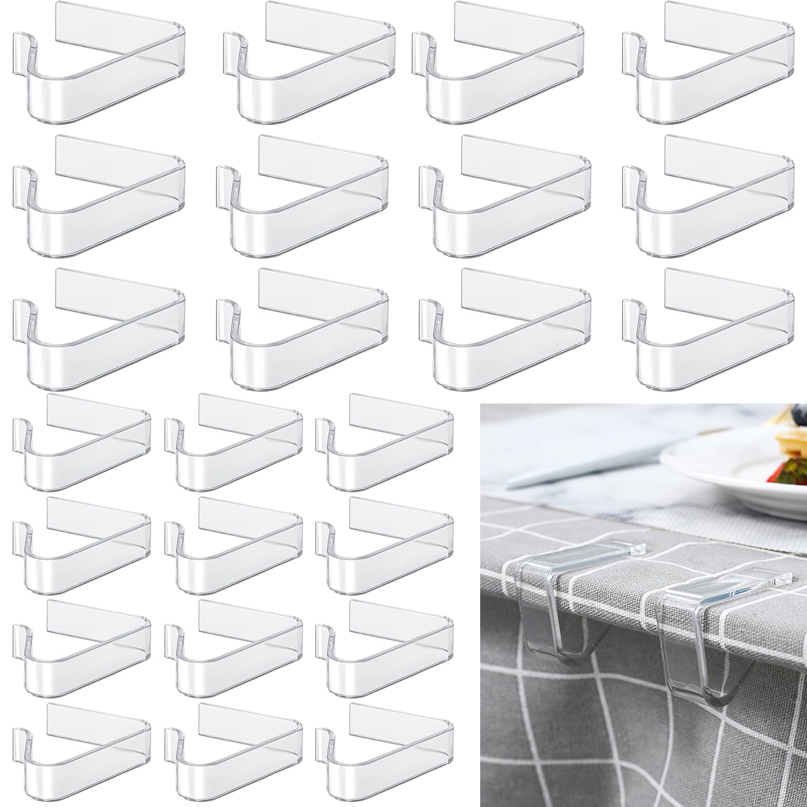 SHBAOCH Table Cloth Clips, 24PCS Plastic Outdoor Tablecloth Clamps, Transparent Large Windproof Tablecloth Clips for Christmas Home Wedding Party Indoor Outdoor Camping(2 Sizes)