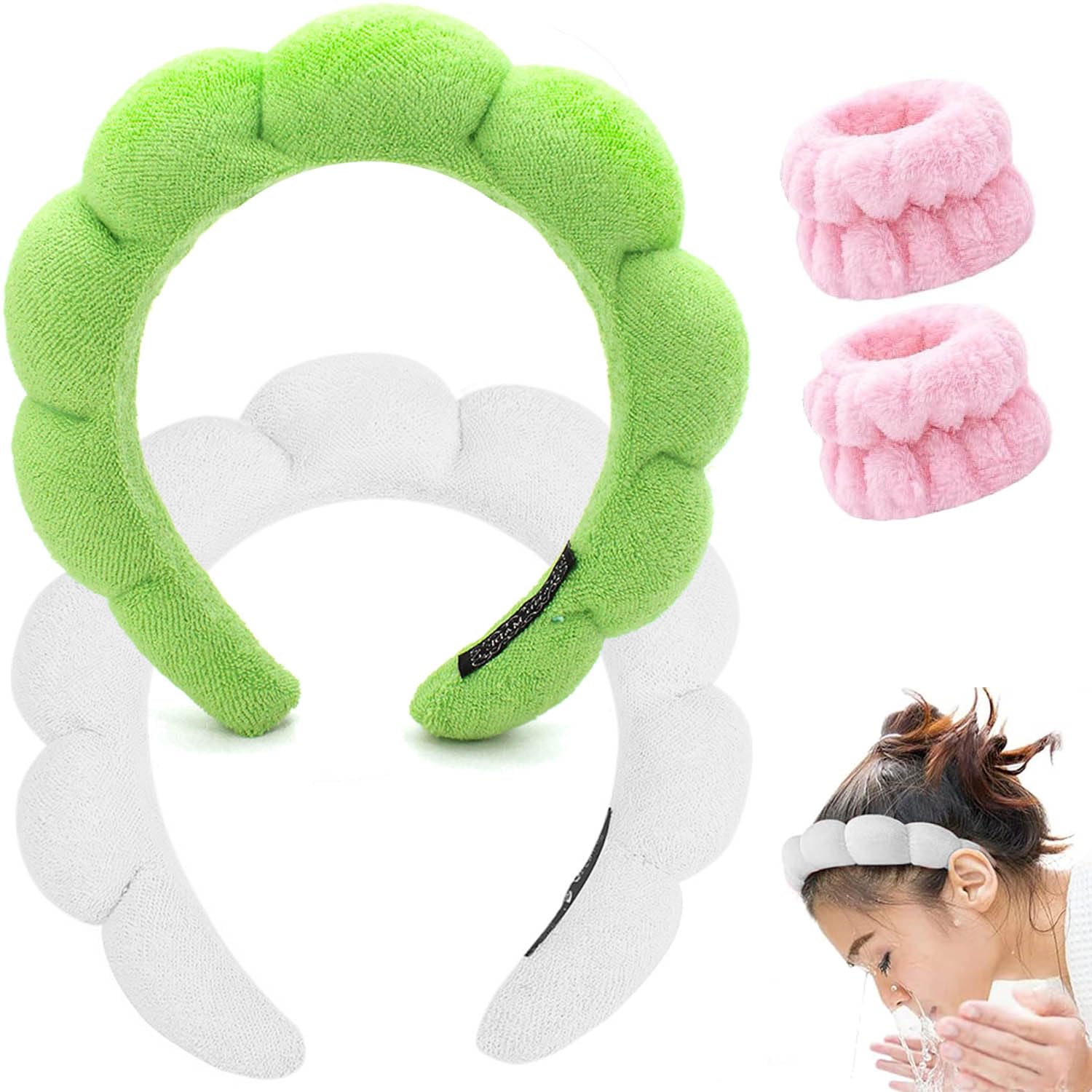 Spa Headband for Washing Face, Makeup Headband, Face Wash Wristbands, Terry Cloth Headband Soft Headbands for Women Gifts