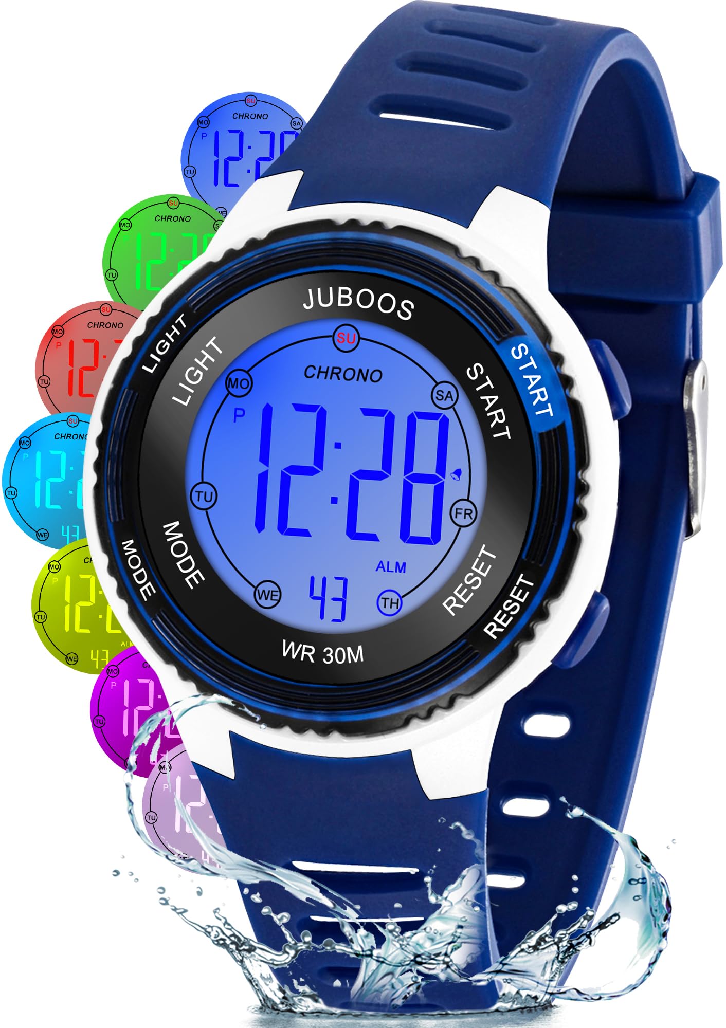 Juboos 7 Colors Kids Boys Girls Analog Quartz Watch with Waterproof Rubber Watch Black Navy Blue 8563 Strap, Navy Blue 8563, Strap