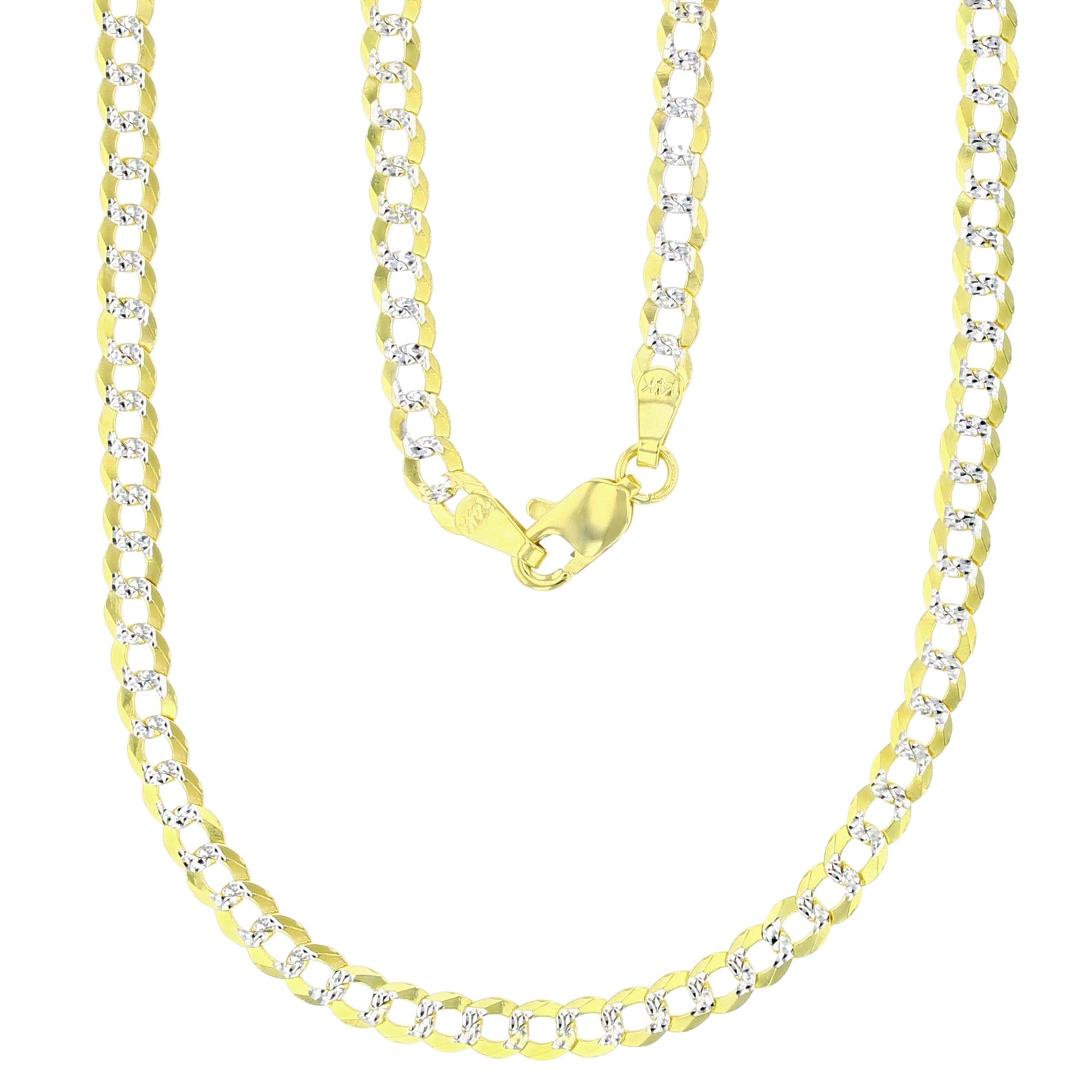 DECADENCE Cadena con talla de diamante pavé blanco cubano de 3,80 mm en oro macizo de dos tonos de 14 quilates | Collares de 24 | Collares cubanos de oro italiano para hombres y mujeres