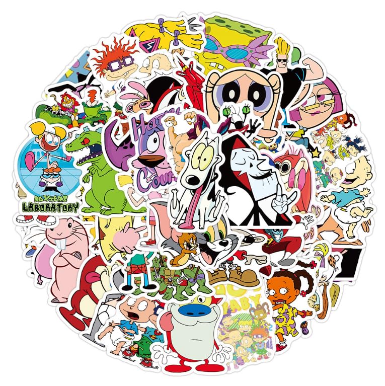 TWSTYFAL 90s Cartoon,Cool Cartoon Stickers for Kids Water Bottle, 100 pcs Waterproof Vinyl Decal for Teen Laptop Phone Bike Skateboard, Cute Girl Compute Travel Case Sticker 100