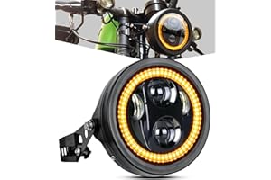 PKEDUO 5-3/4 5.75" LED Motorcycle Headlight with Housing Bucket Smoke Halo Amber DRL Compatible with Shadow Buell Blast Cafe Racer Cruiser Motorbikes
