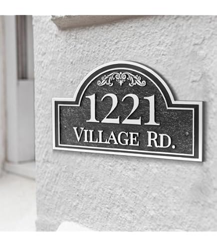 PRO-DF Classic Cast Aluminum Address Plaque – 4" House Numbers Included, Rustproof Outdoor Sign With Peel & Stick Vinyl Numbers (Black/White)