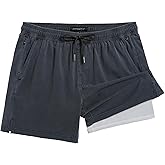 maamgic Men's Swim Trunks with Compression Liner 5.5 inch Beach Shorts Quick Dry Bathing Suits with Zipper Pocket