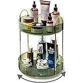 Asayuee 360 Rotating Makeup Organizer for Vanity,2 Tier Large Capacity Skincare Organizers,Bathroom Counter Organizer, Spinning Perfume Organizer & Vanity Organizer (Green-2 Tier)