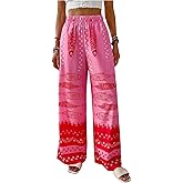 GORGLITTER Women's Wide Leg Palazzo Pants Baggy Boho Pants Fish Floral Graphic High Waist Casual Summer Beach Trousers