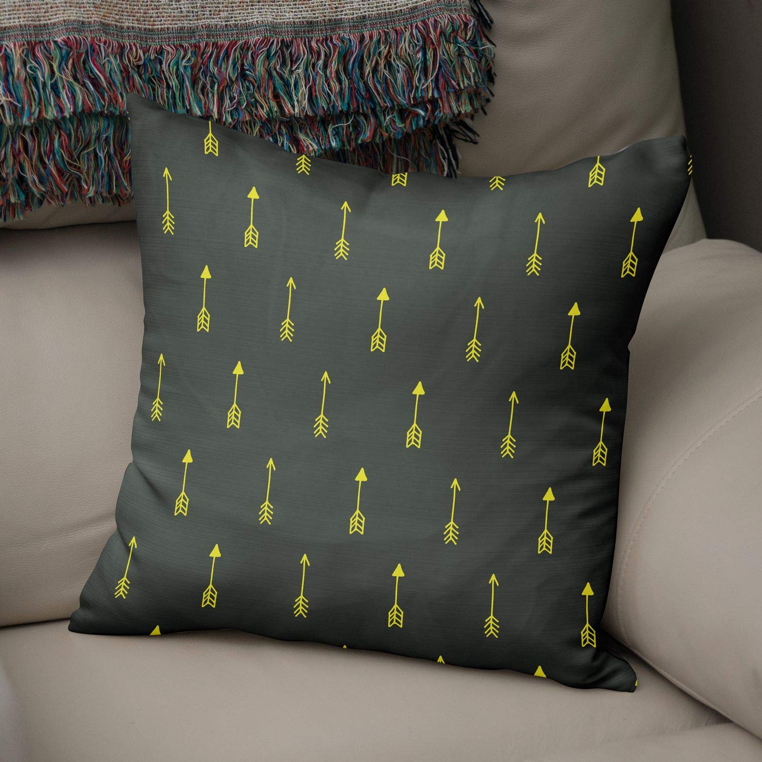 Bonamaison Decorative Cushion Cover, Polycotton, Yellow, Standard