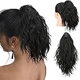 SARLA Claw Clip in Short Ponytail Extension 13 Inch Fluffy Synthetic Curly Wavy Pony Tail Hairpiece for Women Jet Black
