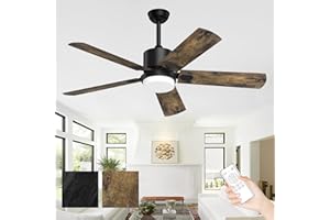 Obabala Ceiling Fans with Lights and Remote, Outdoor Black Fan with Lights for Patio Farmhouse Bedroom，52 Inch