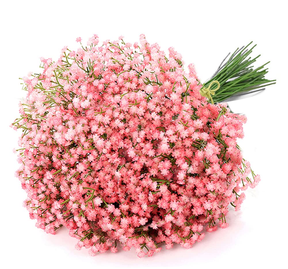 Uhky 6 Pcs Artificial Baby Breath Gypsophila Flowers Bouquets Real Touch Flowers for Wedding Party DIY Wreath Floral Arrangement Home Decoration (Pink)