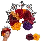 Halloween Headbands for Women Marigold Flower Headpiece Catrina Costume Day | Package Include:1pc headband and 2pcs floral hair clips,halloween headbands for women,day of the dead flower crown