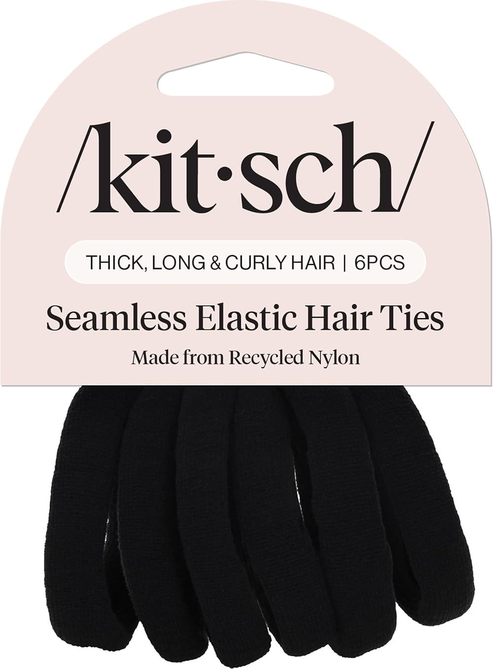 Kitsch Black Hair Ties 6pcs No Damage Nylon Elastics for Women