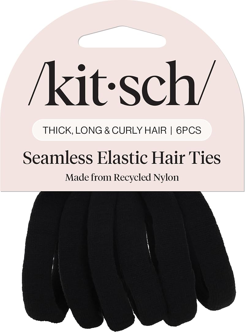 Kitsch Black Hair Ties 6pcs No Damage Nylon Elastics for Women