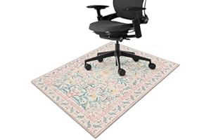 FUOXOWK Office Chair Mat for Hardwood & Tile Floor 36"x48",Boho Blush Pink Floral Farmhouse Vintage Computer Rolling Chairs Mat Carpet,Under Desk Non Slip Gaming Rug Low-Pile Rubber Backing Protector Mat