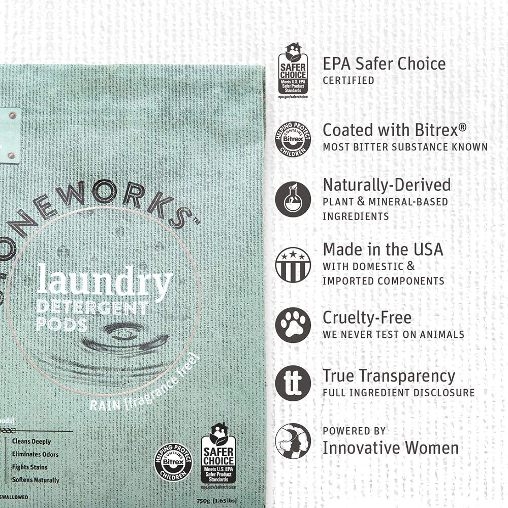 Grab Green Stoneworks Laundry Detergent Pods and Dryer Sheet Bundle, 50 Count Pods and 50 Dryer Sheets, Fragrance Free Rain Scent, Plant and Mineral Based Laundry Care Set
