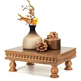 EOSAHR Wood Riser with Beaded: Pedestal Stand for Home Rustic Decor, Brown | Pine Wood, Mini Display Stand, Perfume Stand for Aromatherapy, Soap Holder, Ideal for Bathroom Counter, Farmhouse Decor