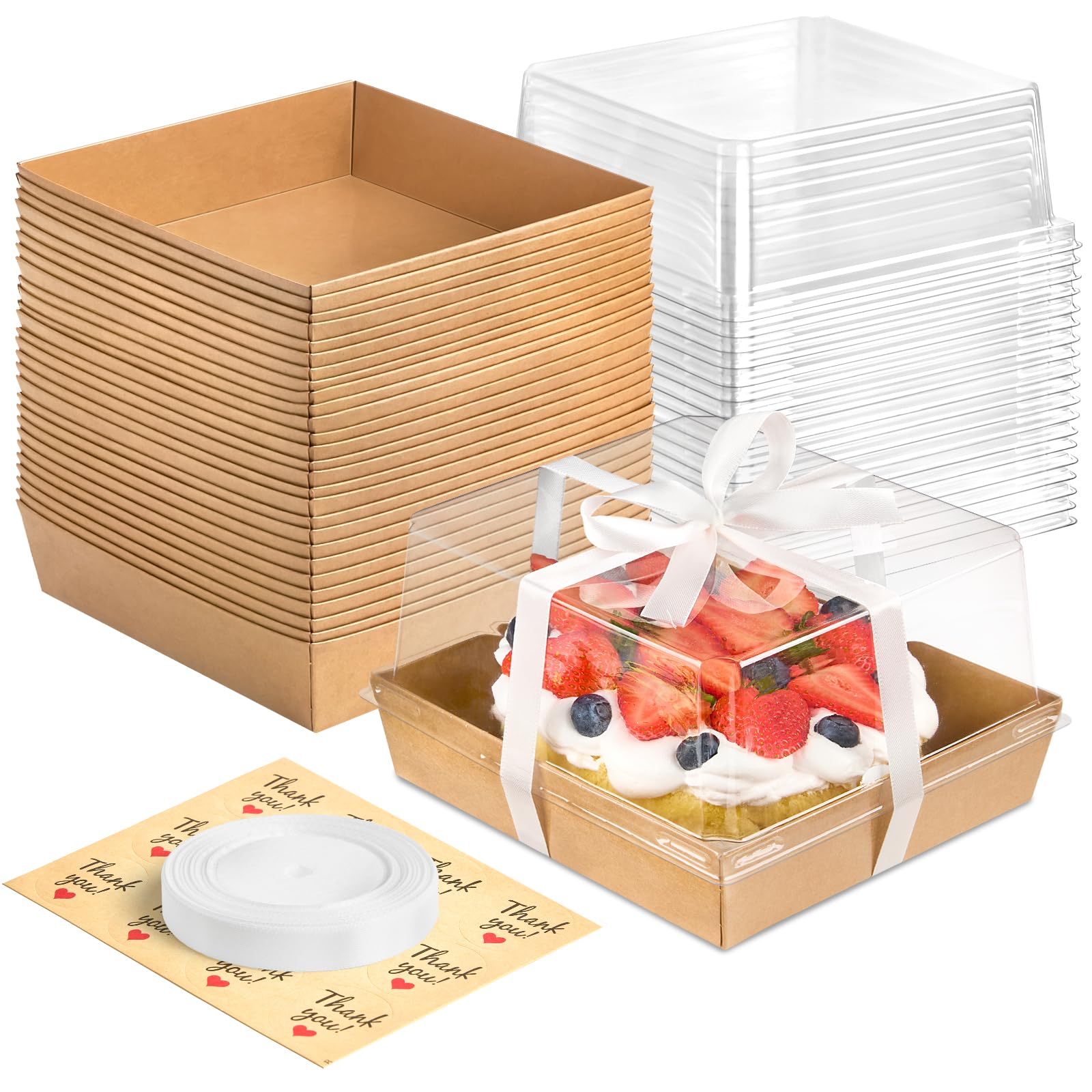 Photo 1 of Kucoele 7 x 7 x 4 Inches Brown Paper Cake Boxes with Clear Lids, 20 Pack Square Charcuterie Boxes Disposable To Go Food Containers for 4-6 Inch Cake, Jumbo Cupcakes, Bakeries