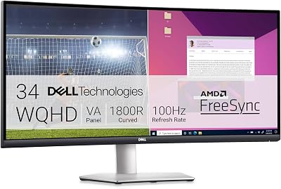 S3423DWC USB-C 34 Zoll WQHD (3440x1440) 21:9 1800R Curved Monitor, 100Hz, VA, 4ms, AMD FreeSync, 99% sRGB, Eingebaute Lautsprecher, USB-C, 2x HDMI, 3x USB, 3 Jahre Garantie