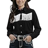 Noomelfish Womens Fringe Pearl Snap Western Shirt Long Sleeve Button Down Country Concert Nashville Cowgirl Outfit