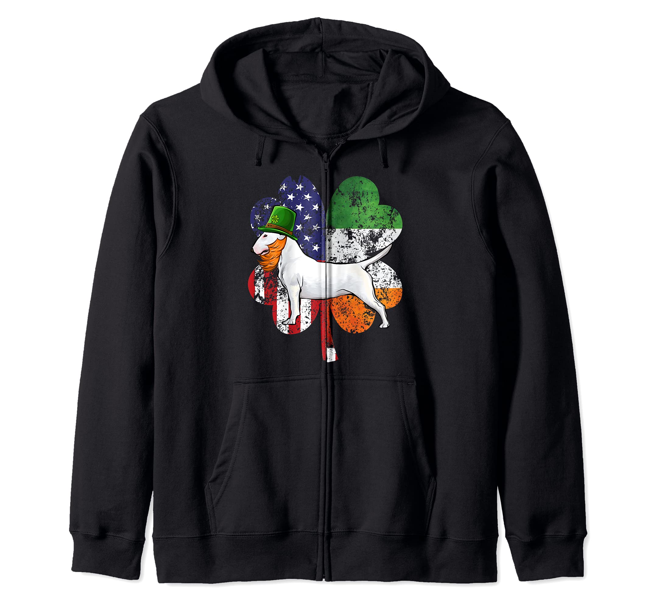 St Patricks Day Irish American Flag Bull Terrier Dog Zip Hoodie