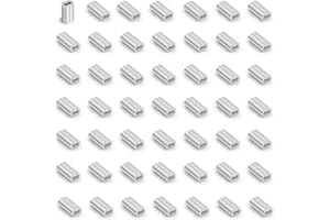 Jamiikury 200pcs M1 Aluminum Cable Crimps, Crimping Loop Sleeve Wire Rope Sleeves, Metal Double Barrel Ferrules for Wire Rope End