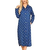 ENJOYNIGHT Womens Long Flannel Nightgown Plaid Nightshirt Button Down Pajamas Dress Long Sleeve Sleepshirts