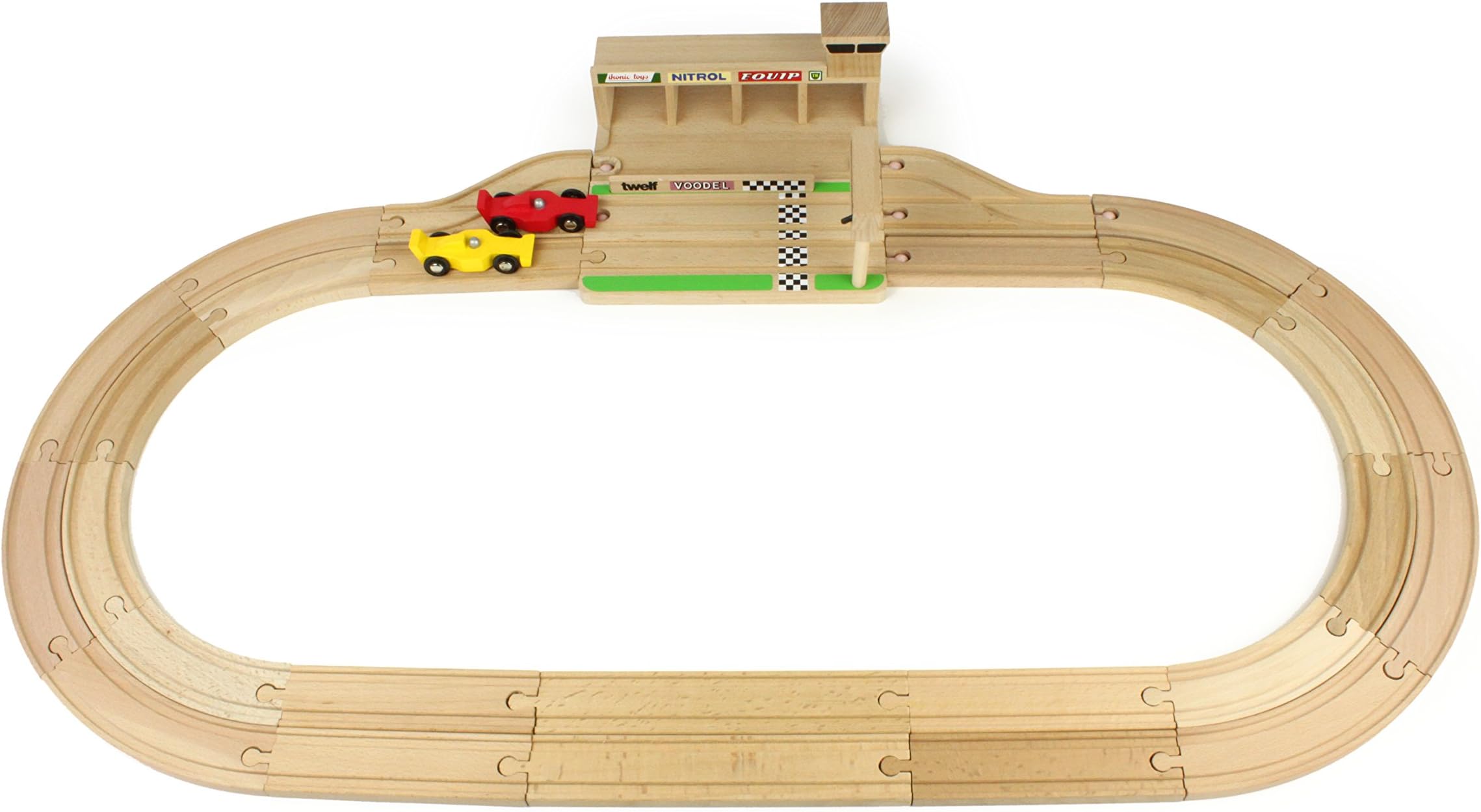 Wooden Formula 1 Reims Circuit Set, 2 F1 Racing Cars, Pits and Pit Lane