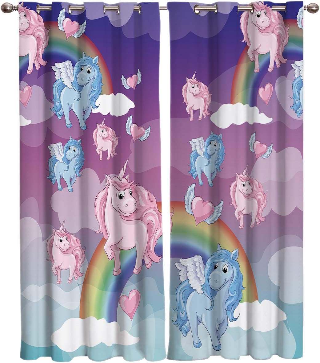 Amazon Com Cute Cartoon Unicorn With Rainbowroom Curtains Drapes