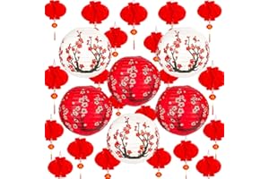26Pack Chinese Japanese Paper Lanterns Red Cherry Blossom Hanging Paper Lantern Decoration, 30cm 20cm Hanging Lanterns for As
