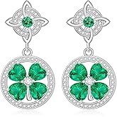 Shamrock Earrings St Patricks Day Earrings for Women Sterling Silver 4 Four Leaf Clover Earring Studs Irish Green Shamrock Jewelry Valentines Gifts
