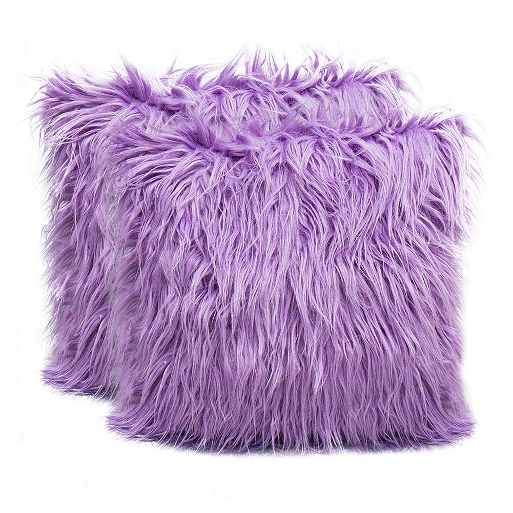 2 Pack Fluffy Throw Pillow Covers Lilac 18x18 inch/45x45cm