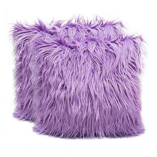 2 Pack Fluffy Throw Pillow Covers Lilac 18x18 inch/45x45cm