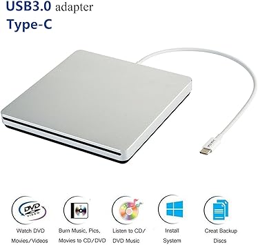 Viktck Tpye C Usb C Superdrive External Dvd Cd Reader And Dvd Cd Burner For Apple Macbook Air Pro Imac Mini Macbook Pro Asus Asus Dell Latitude With