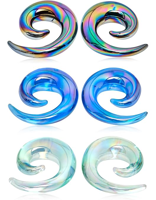 9-Pack Black Or White Ear Snail Spiral Tunnels & Plugs - Acrylic Stretchers Tapers Kit