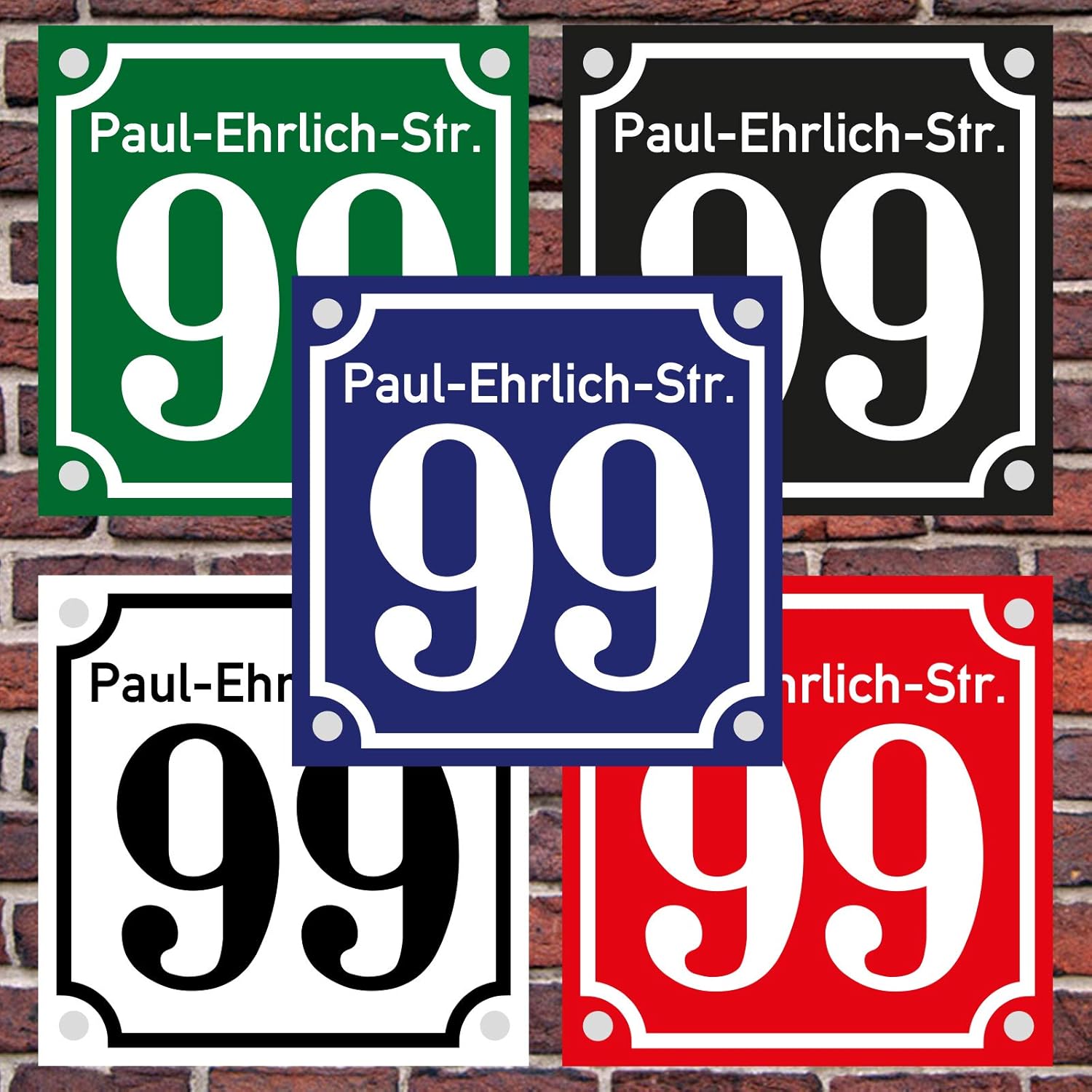 3mm Hausnummernschild Hausnummer Straßenname in"Emaille Design" Alt optl. mit Abstandhalter