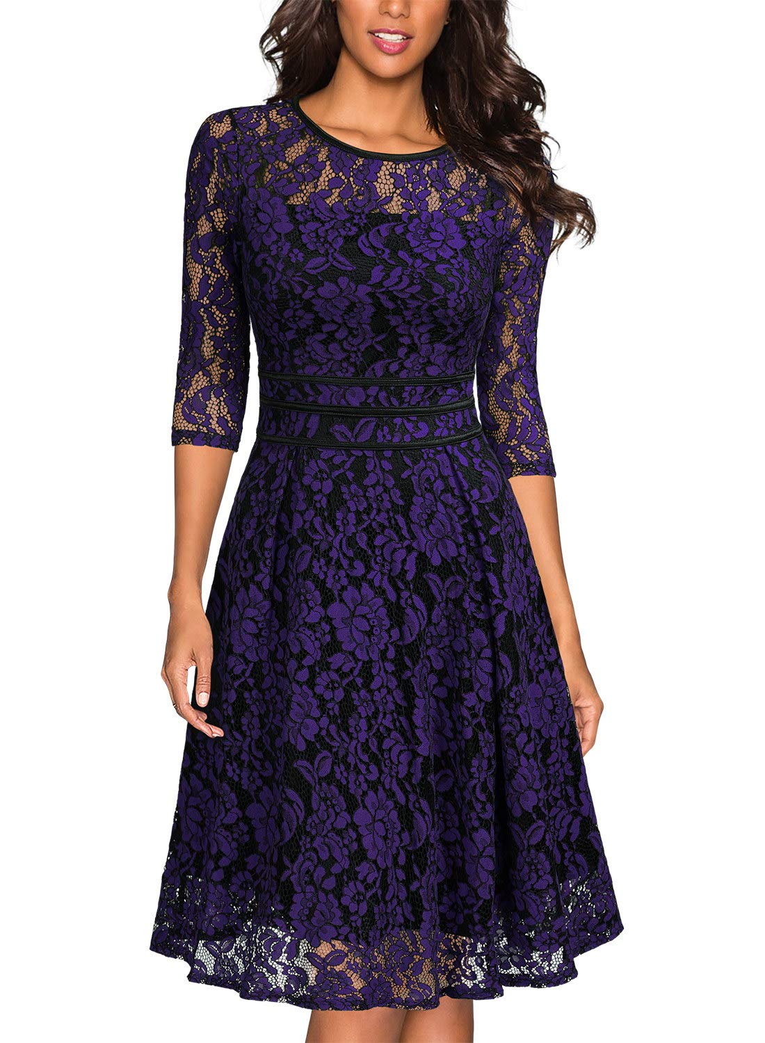 Miusol Women's Vintage Floral Lace Cocktail Evening Party Dress