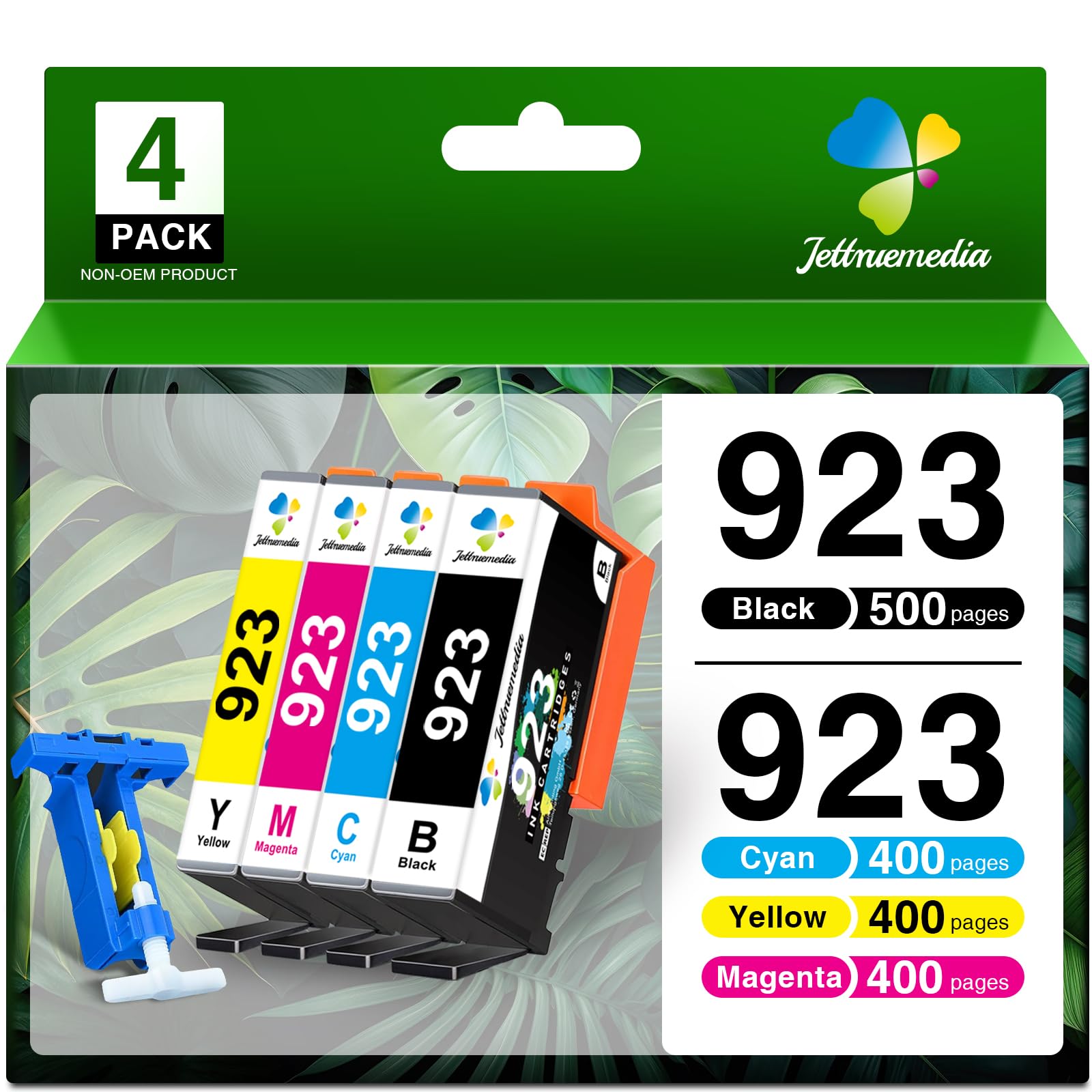 Photo 1 of Jettruemedia 923 Ink Cartridges Combo Pack Without Chip Replacement for 923 Ink Cartridges Compatible for OfficeJet 8120 8123 8122e OfficeJet Pro 8130 8135e 8138e 8139e Printer (NO CHIP, 4 Pack)