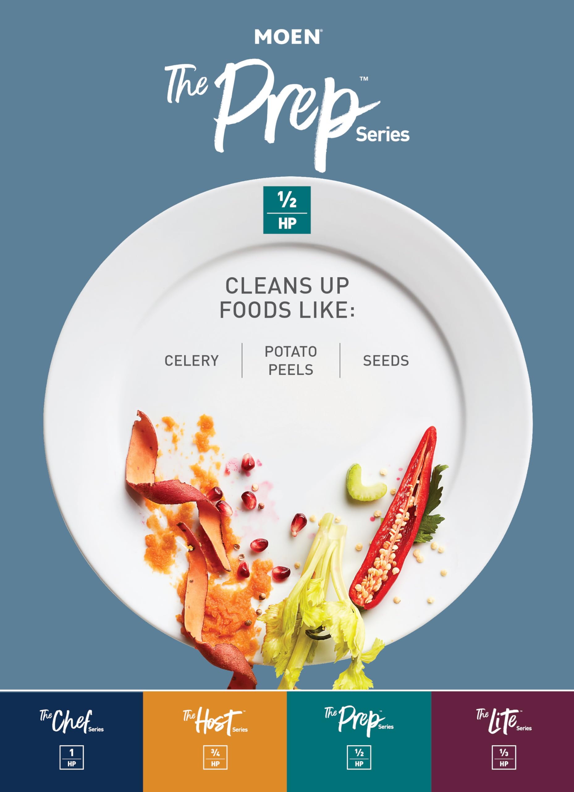 Moen Prep Series PRO Continuous Feed Compact Garbage Disposal for Kitchen Sink with Power Cord, GXP50C