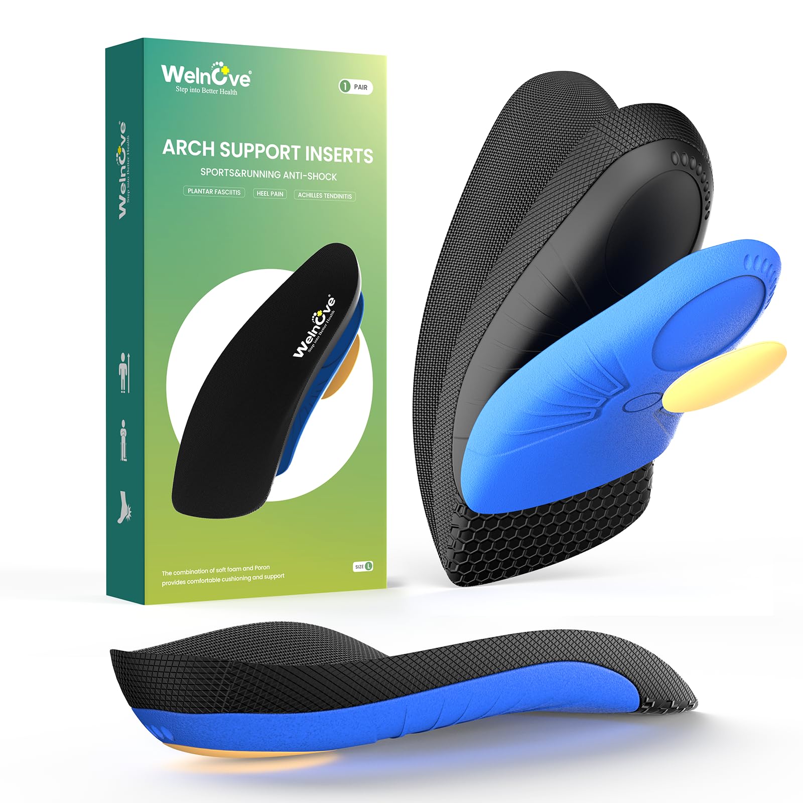 Photo 1 of Plantar Fasciitis Inserts for Heel Pain - Welnove Heel Cups for Heel Pain Relief - Orthotic Shoe Insert for Achilles Tendonitis, Heel Spur - Women's 6-9, Men's 5-8 - HSA/FSA