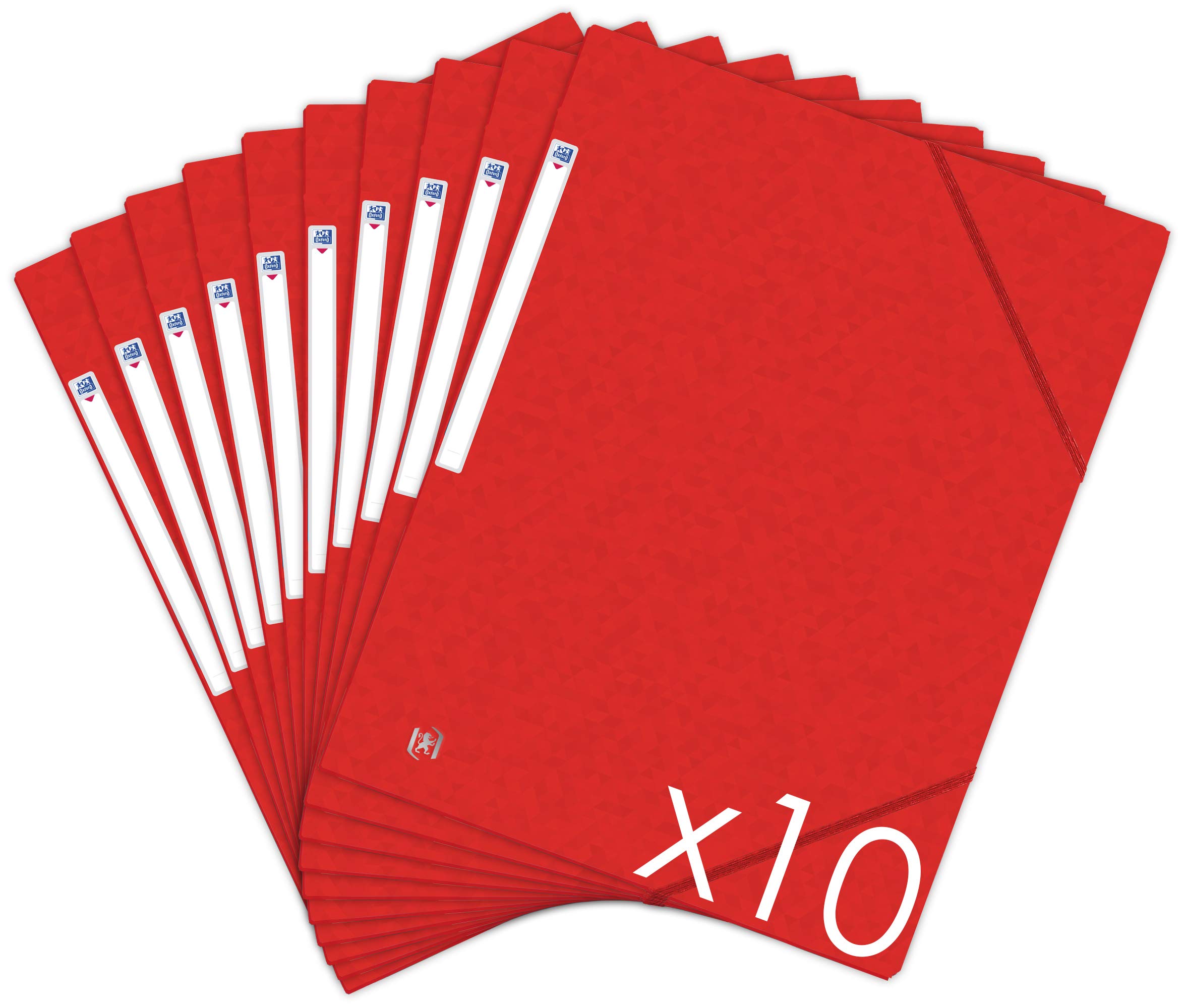 Oxford Topfile+ Pack of 10 Cardboard Folders with 3 Flaps A4 Elasticated Closure - Red