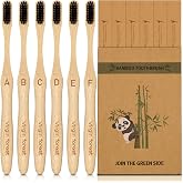 Virgin Forest Bamboo Toothbrushes 6pk, Charcoal Medium Soft BPA Free | Charcoal toothbrushes with gentle bristles for everyday cleaning